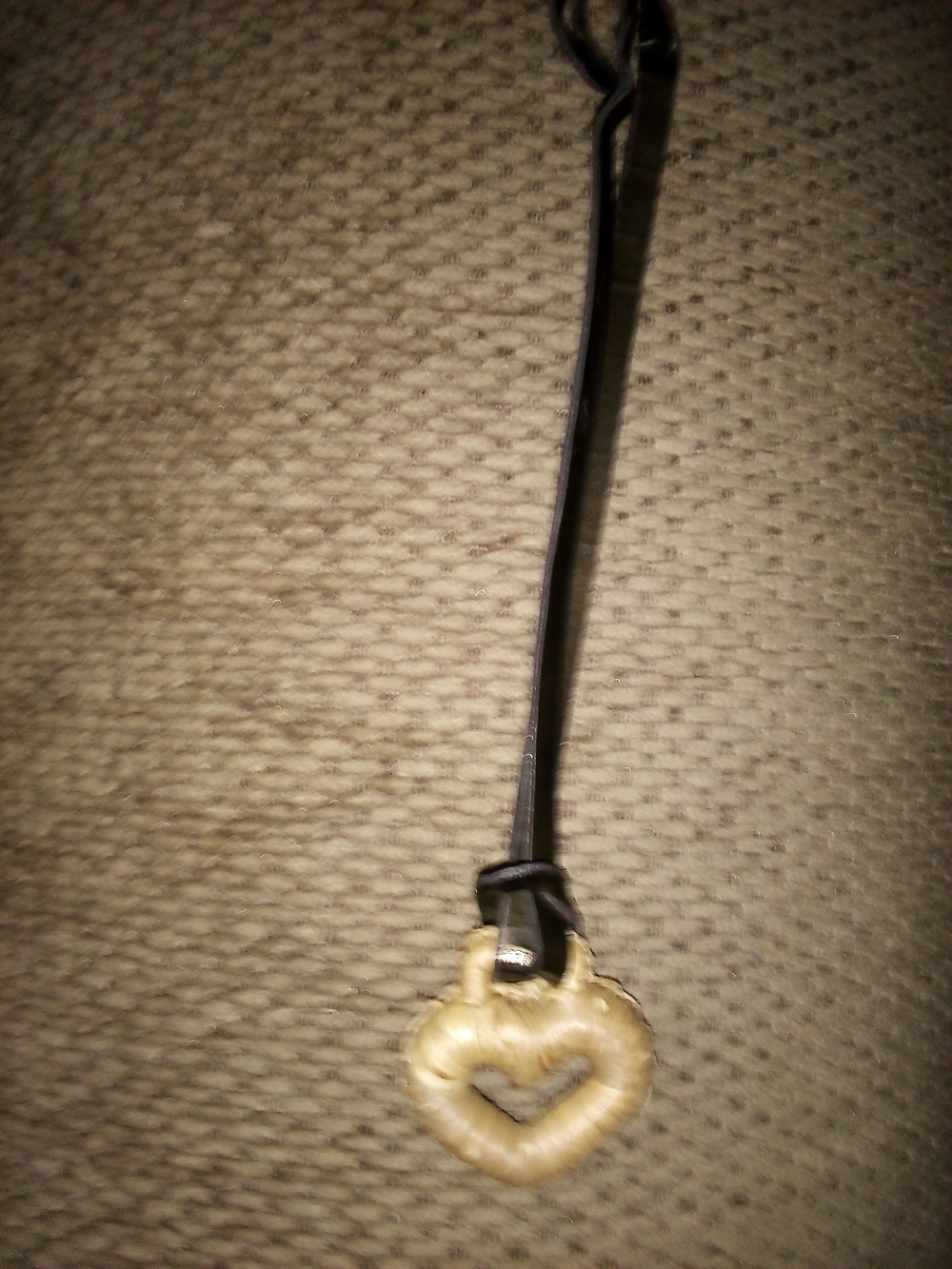 Brighton Metallic Brown Leather Hang tag with Straw Gold Heart Charm